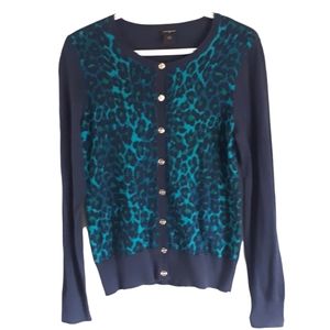 Teal and Navy Leopard Print Cardigan Medium